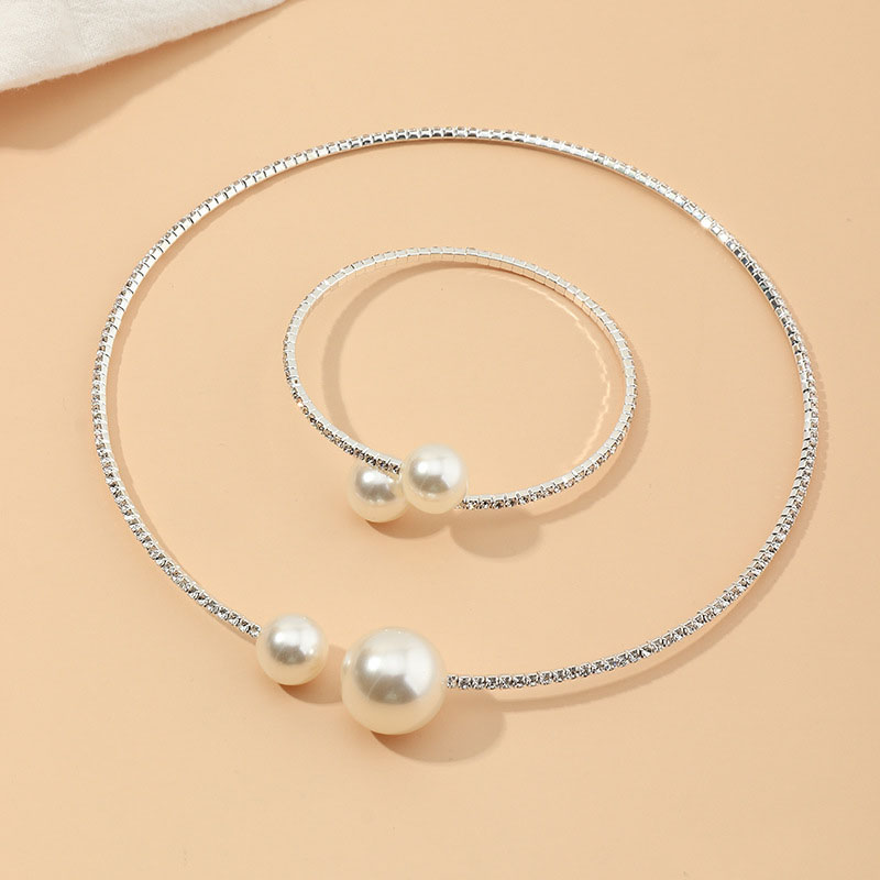 Pearl And Diamond Bridal Wedding Accessories Open Collar Necklace Bracelet Supplier