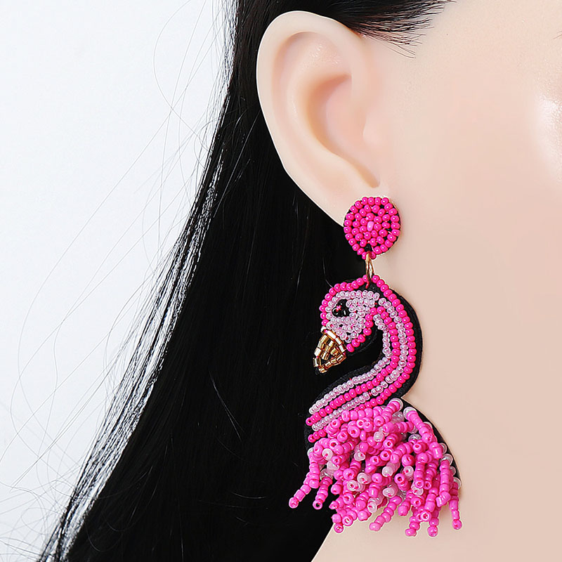 Exaggerated Flamingo Earrings Female Earrings Earrings Handcrafted Rice Beads Distributor