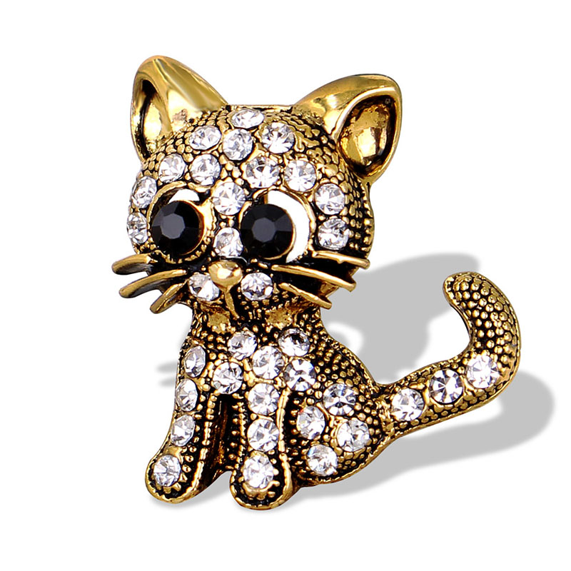 Wholesale Vintage Cute Kitten Brooch Exquisite Diamond Lapel Pin