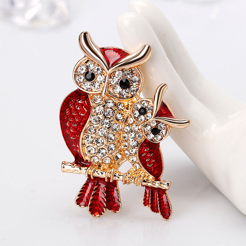 Wholesale Oil Dripping With Diamonds Brooch Fashion Owl Corsage