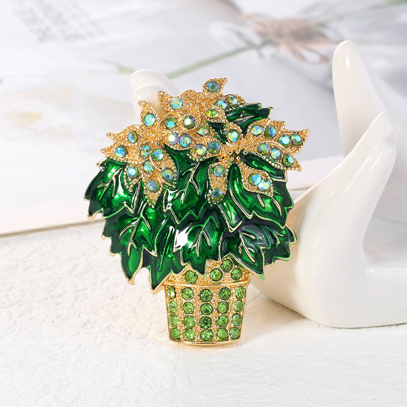 Wholesale Creative Drip Oil Flower Basket Pin With Diamond Plant Corsage