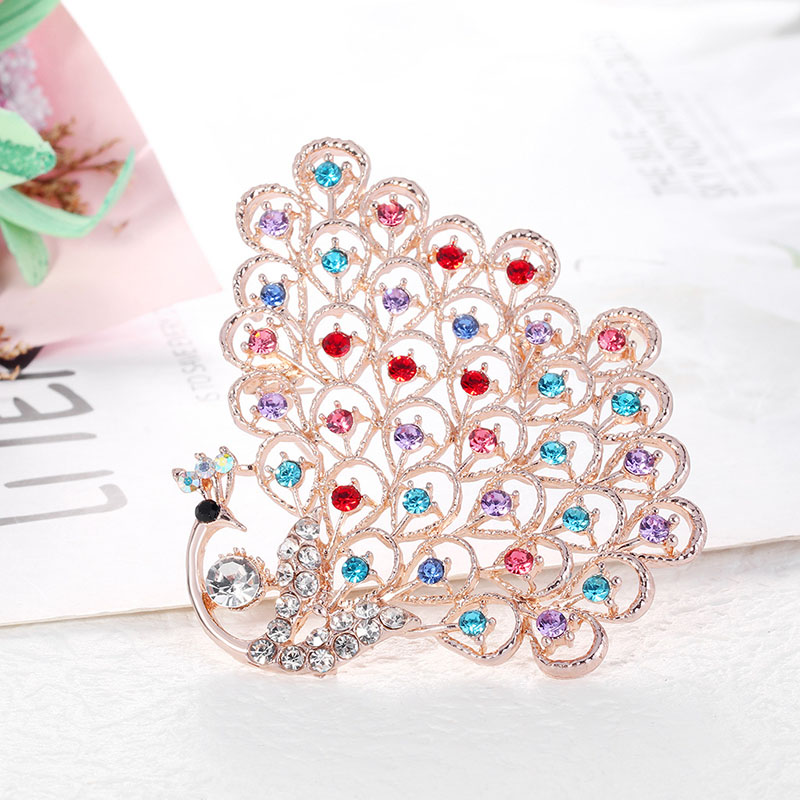 Wholesale Exaggerated Colored Diamond Peacock Brooch Creative Temperament Animal Pins