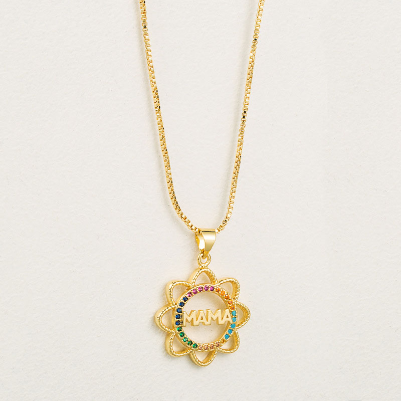 Openwork Sun Flower Mama Necklace Brass With Zirconia Mother's Day Distributor