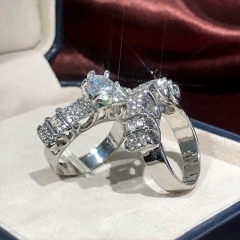 Full Diamond Eight Hearts And Eight Arrows Simulation Diamond Ring Set With Rhinestone Engagement Ring Set Distributor