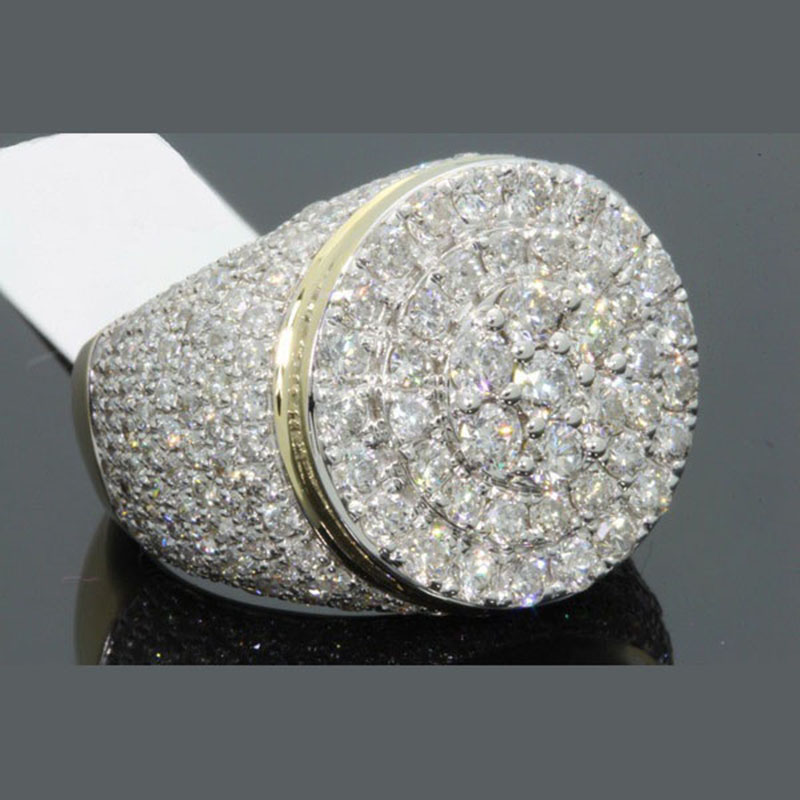 18k Yellow Gold Plated Split Color Full Diamond Micro Set Zirconia Ring Supplier
