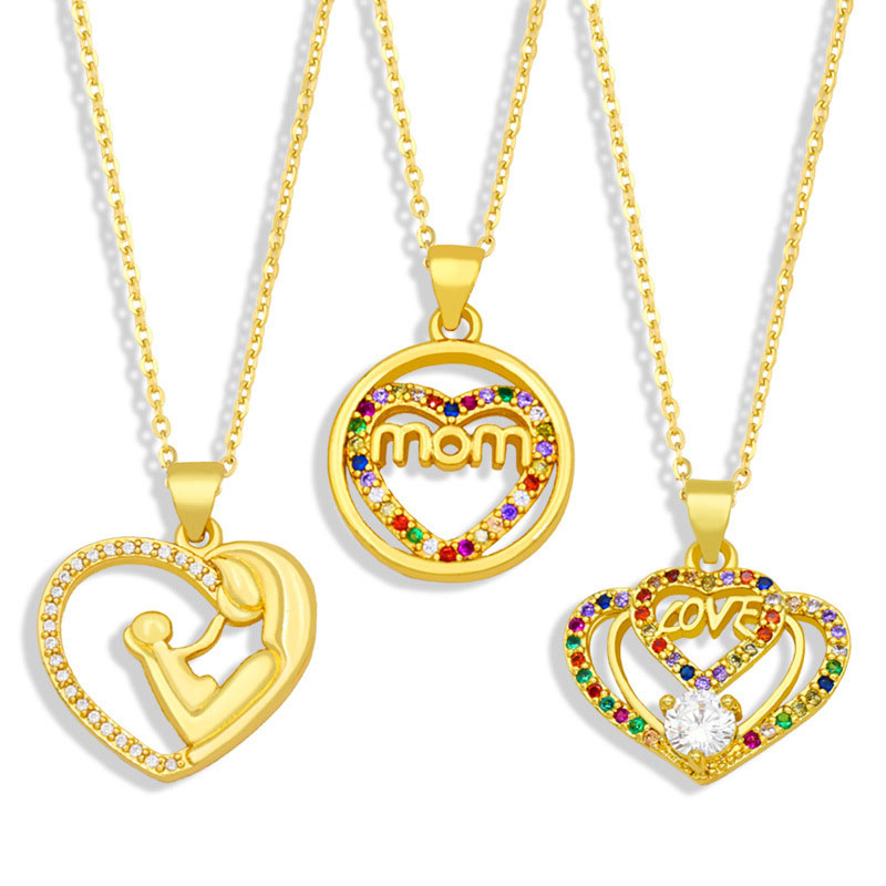 Wholesale Jewelry Fashion Color Zircon Peach Heart Pendant Mom Mother's Day