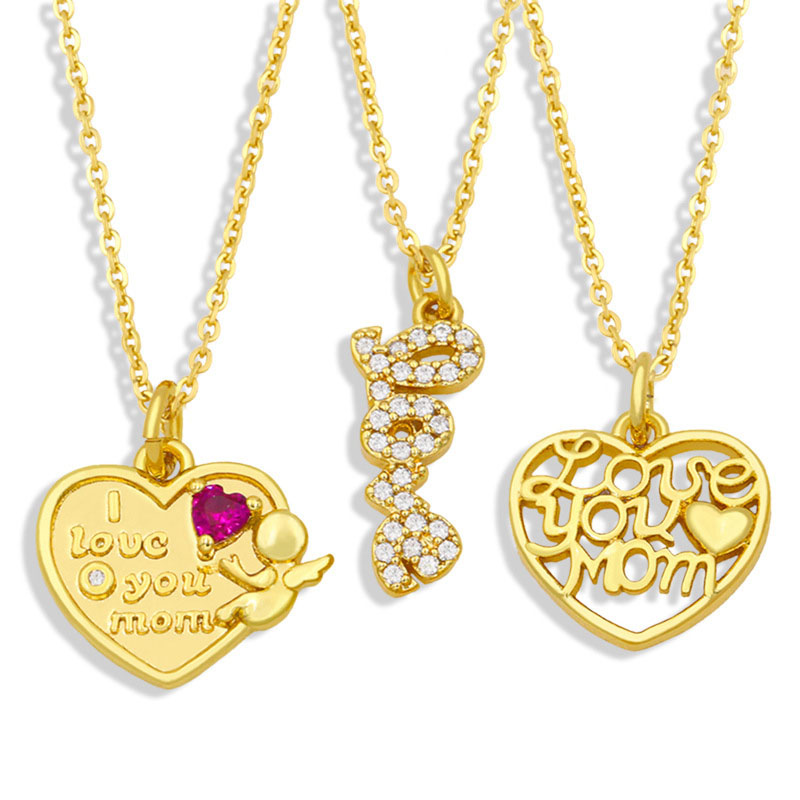 Wholesale Jewelry I Love You Mom Love Heart Necklace Zircon With Diamonds Fashion Pendant