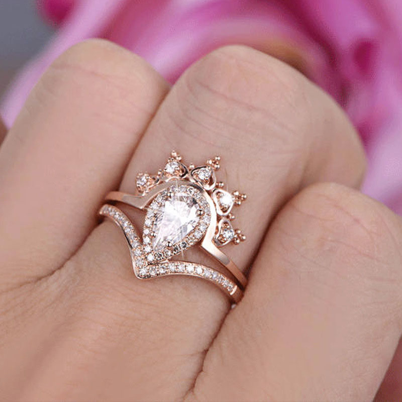 Crown Ring Copper Plated Rose Gold Zircon Two In One Supplier