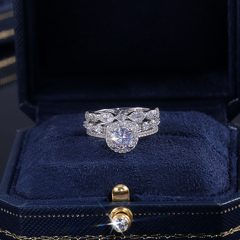 White Gold Plated Zircon Set Diamond Three Piece Ring Distributor