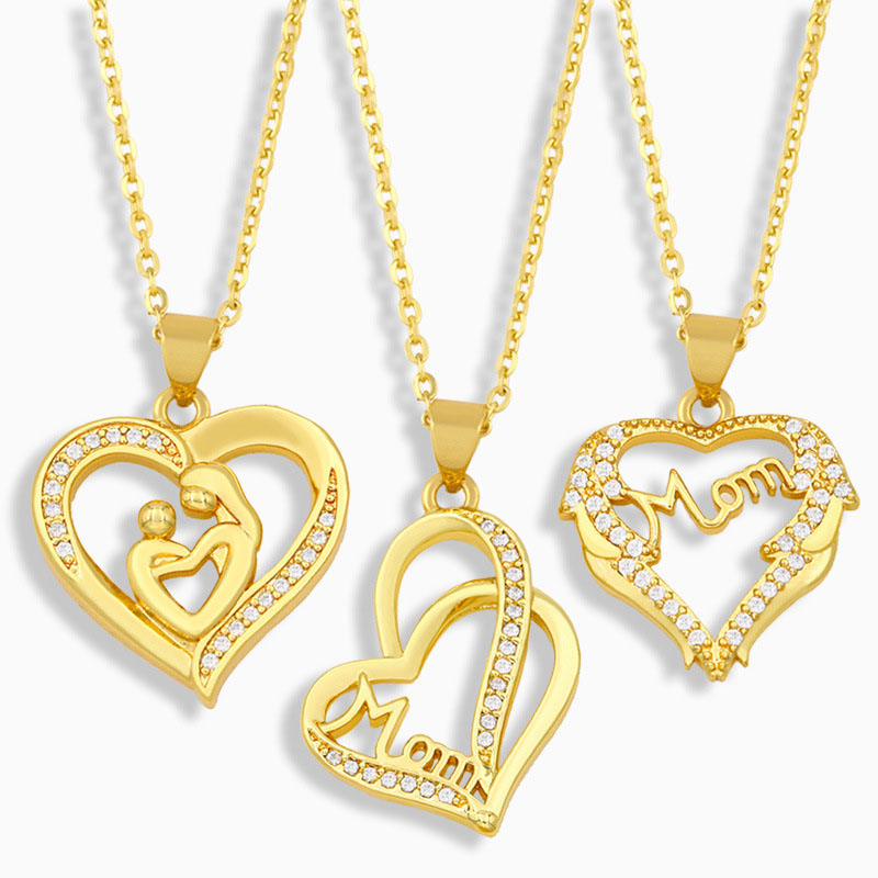 Wholesale Jewelry Heart Shaped Pendant With Diamonds Mother's Day Mom Necklace