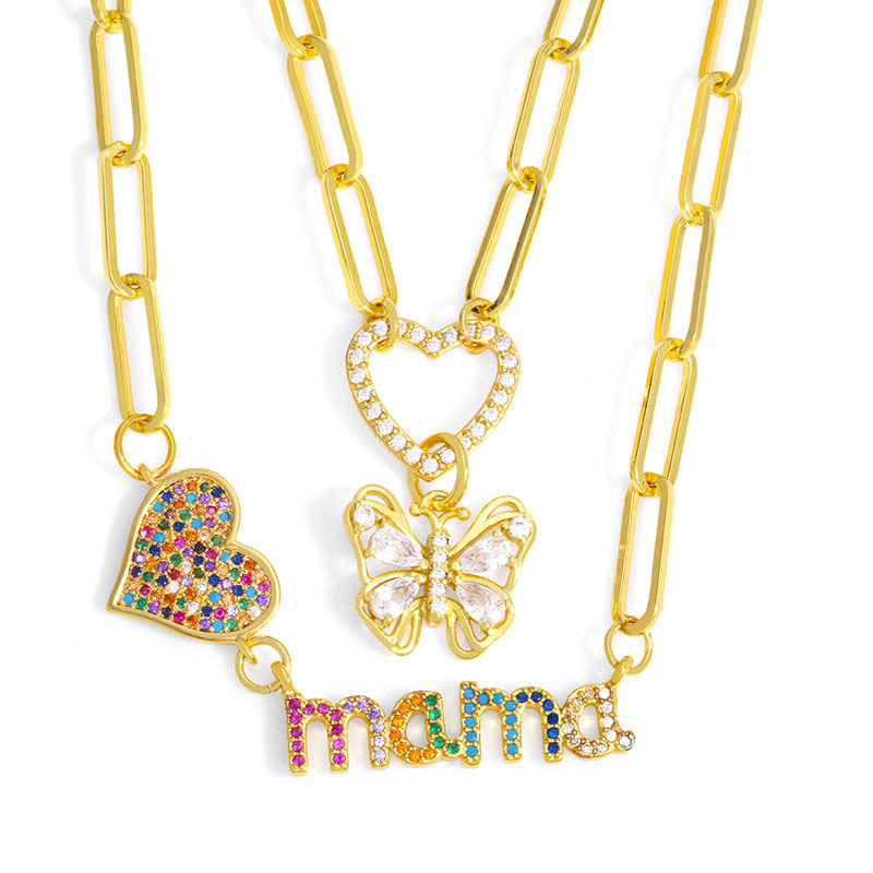 Wholesale Jewelry Mama Love Pendant Necklace Butterfly Short Chain Mother's Day