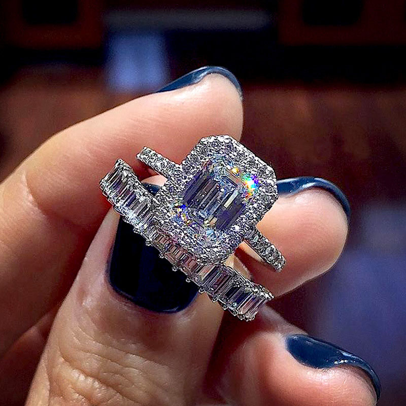 Micro-set Zirconia Couple Square Diamond Set Ring Fashionable Temperament Distributor