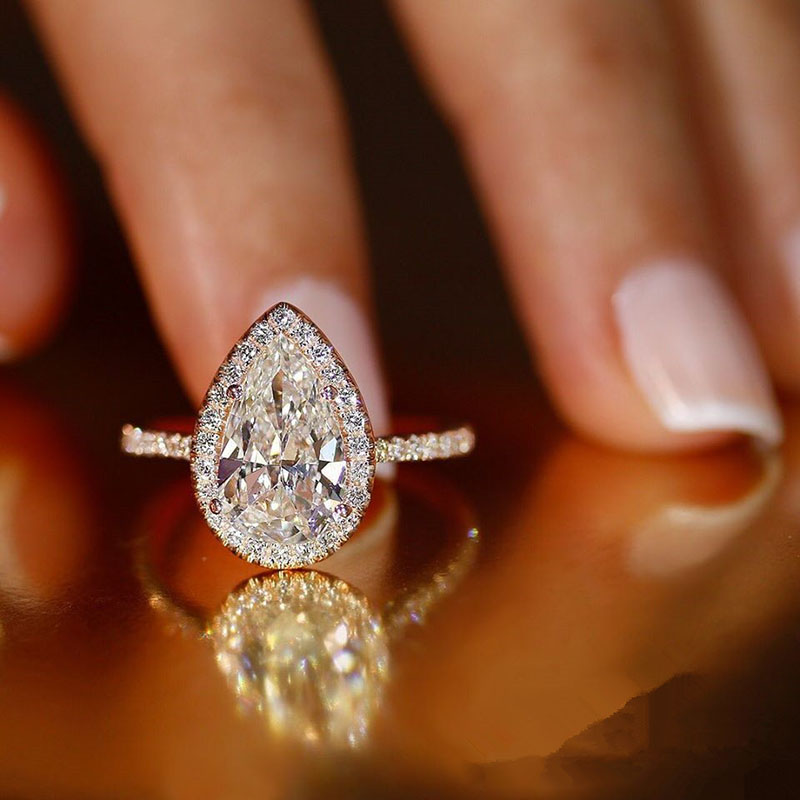 Wholesale Jewelry Creative Sparkling Drop Zirconia Wedding Ring