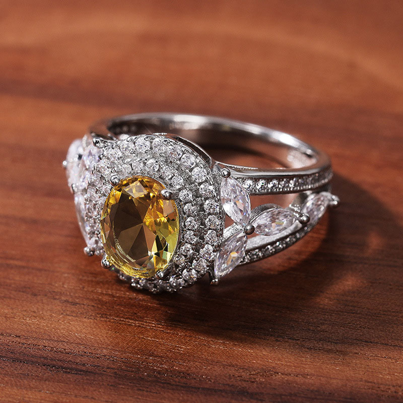 Wholesale Hollow Yellow Diamond Full Zirconia Ring Wedding