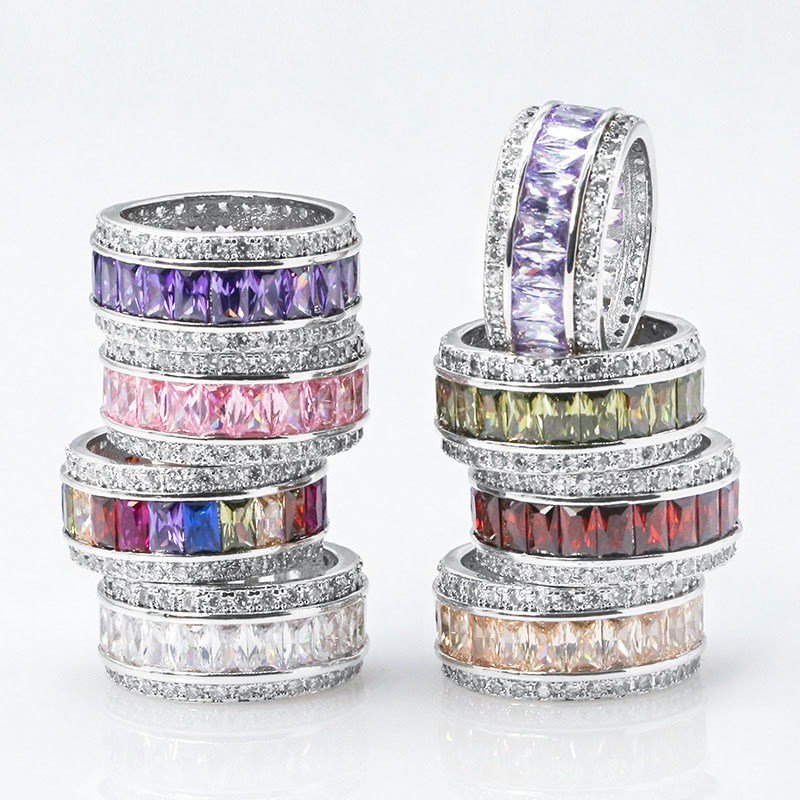 Wholesale Jewelry Silver Plated Zirconia Colored Full Diamond Gemstone Ring
