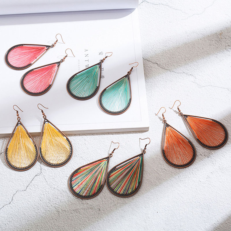 Bohemian Teardrop Shaped Hand-wound Gold Wire Alloy Earrings Manufacturer