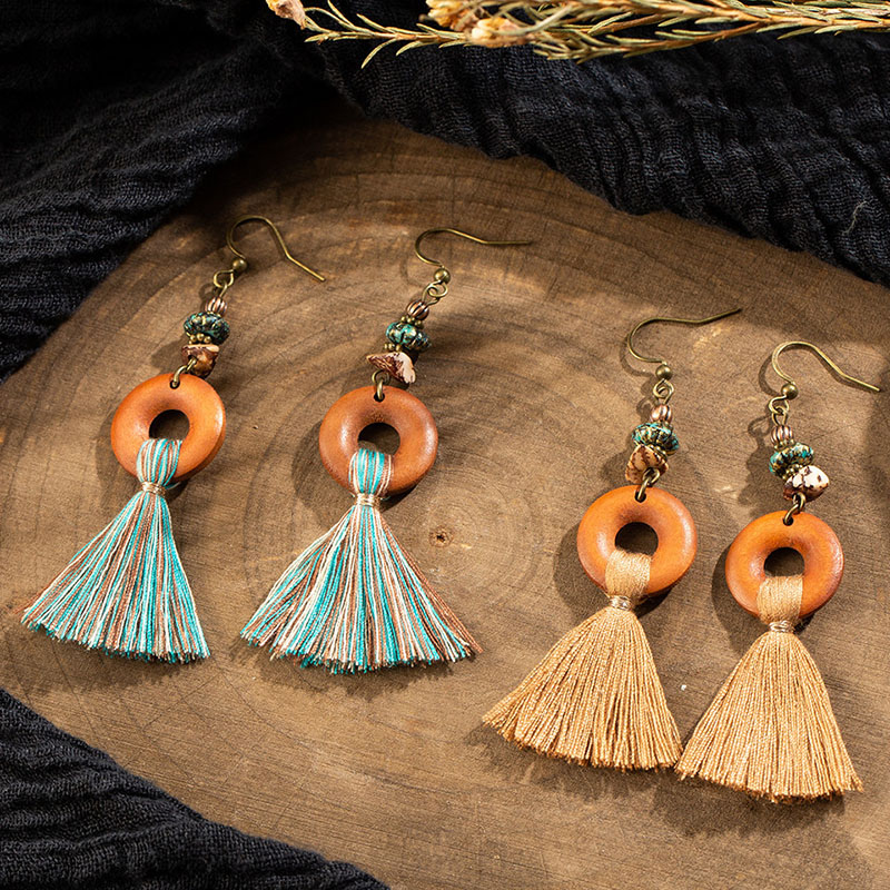 Vintage Ethnic Style Circle Tassel Color Rope Spike Turquoise Earrings Manufacturer