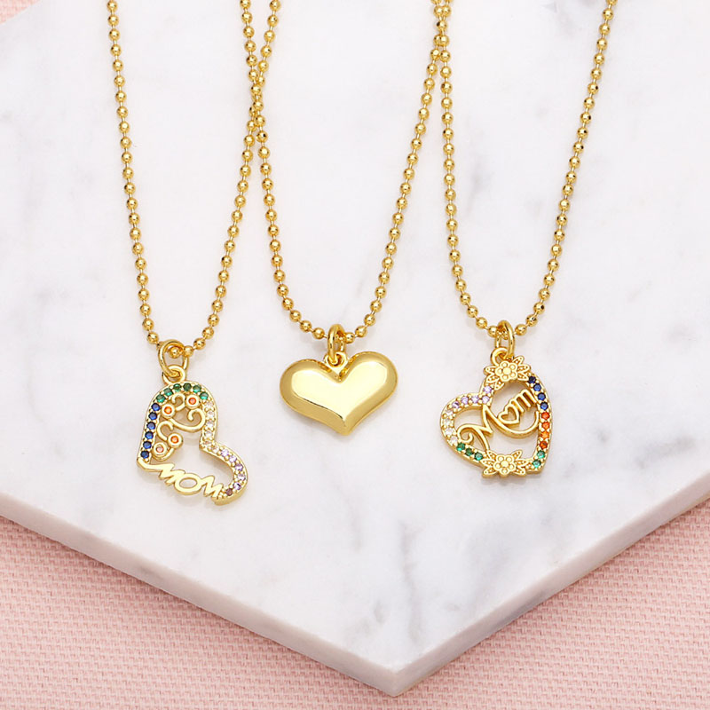 Simple Three-dimensional Heart-shaped Necklace Colored Zirconia Mom Clavicle Chain Manufacturer