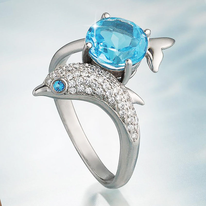 Beautiful Dolphin And Blue Zircon Ring Distributor