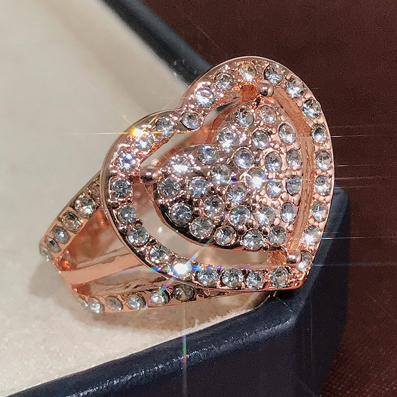 Creative Alloy Full Diamond Rose Gold Love Ring Proposal Engagement Supplier