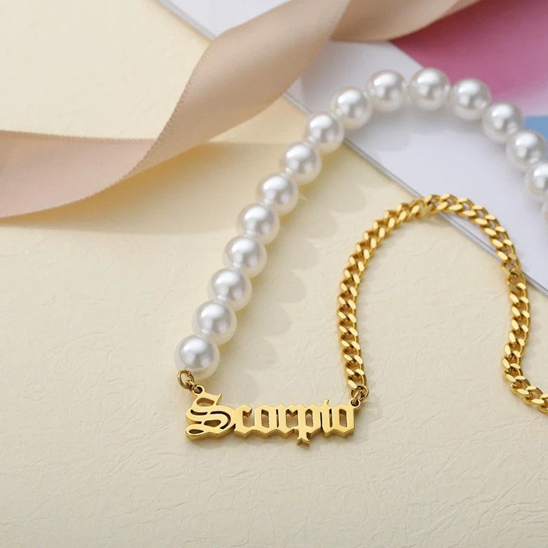 Wholesale Personalized English Letters Stainless Steel Pearl Necklace