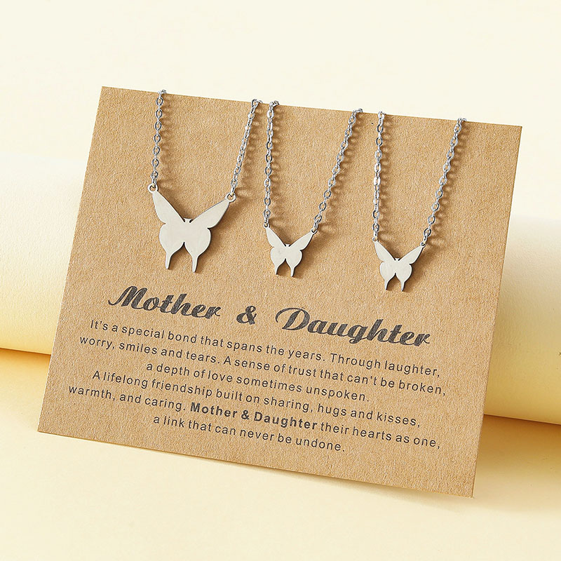 Card Necklace Stainless Steel Size Butterfly Parent-child Collarbone Necklace Distributor