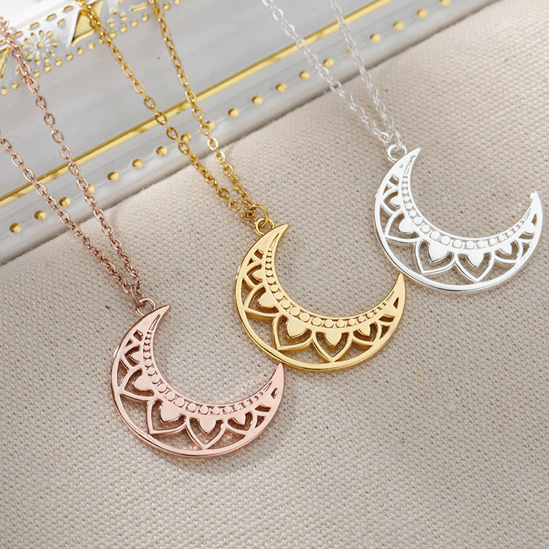 Openwork Moon Pendant 18k Copper And Gold Plated Necklace Manufacturer