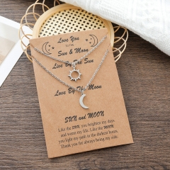 Wholesale Hollow Stainless Steel Sun And Moon Star Card Necklace Couple Collarbone Chain Set