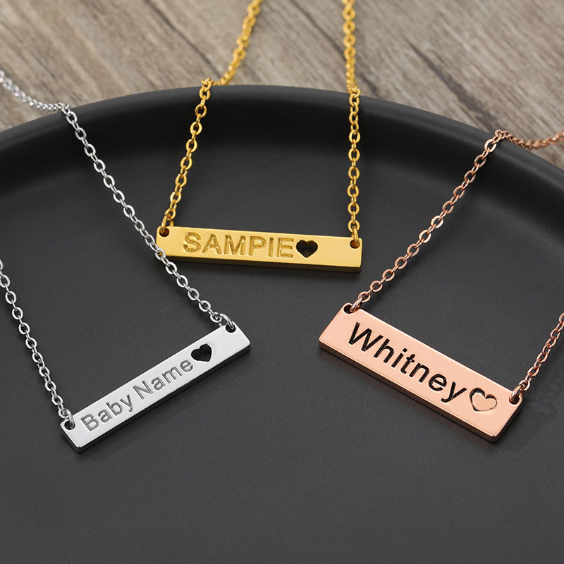 Stainless Steel Letters Love Hollow Square Plate Name Custom Necklace Manufacturer