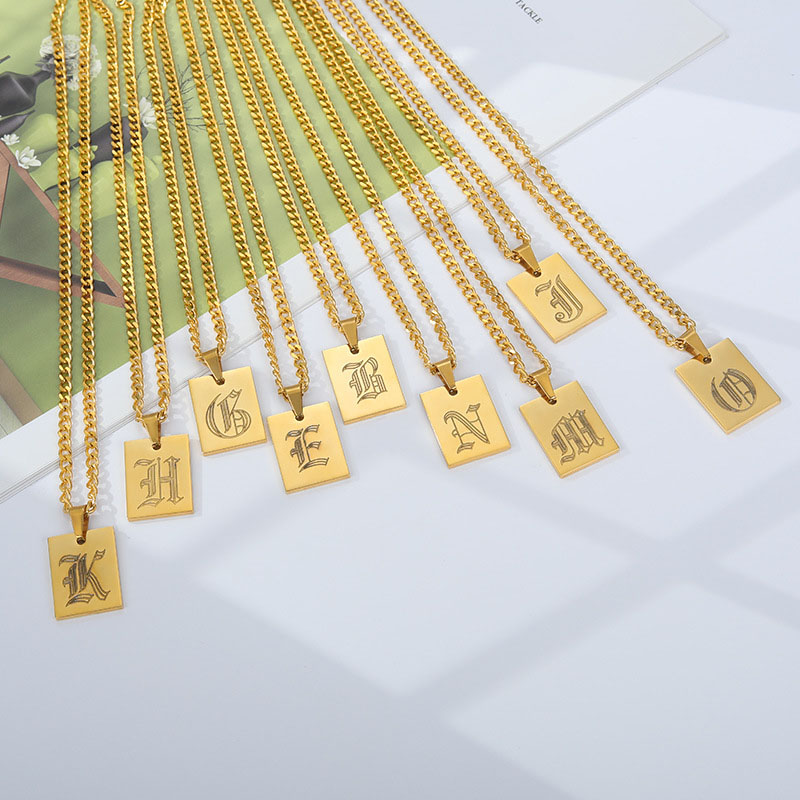 Stainless Steel Square Plate Letter Pendant Necklace Manufacturer