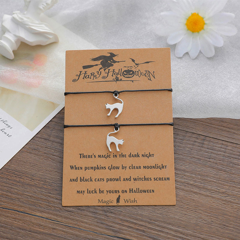 Wholesale Halloween Card Bracelet Fashionable Black Cat Waxed Wire Bracelet