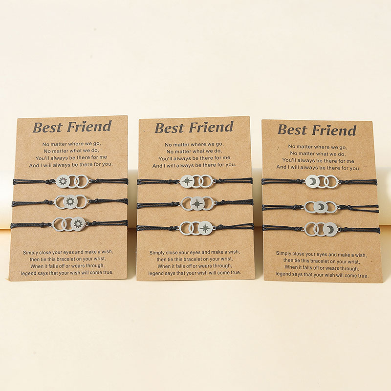 Wholesale Good Friends Creative Stainless Steel Sun, Moon And Stars Laser Circle Braided Bracelet