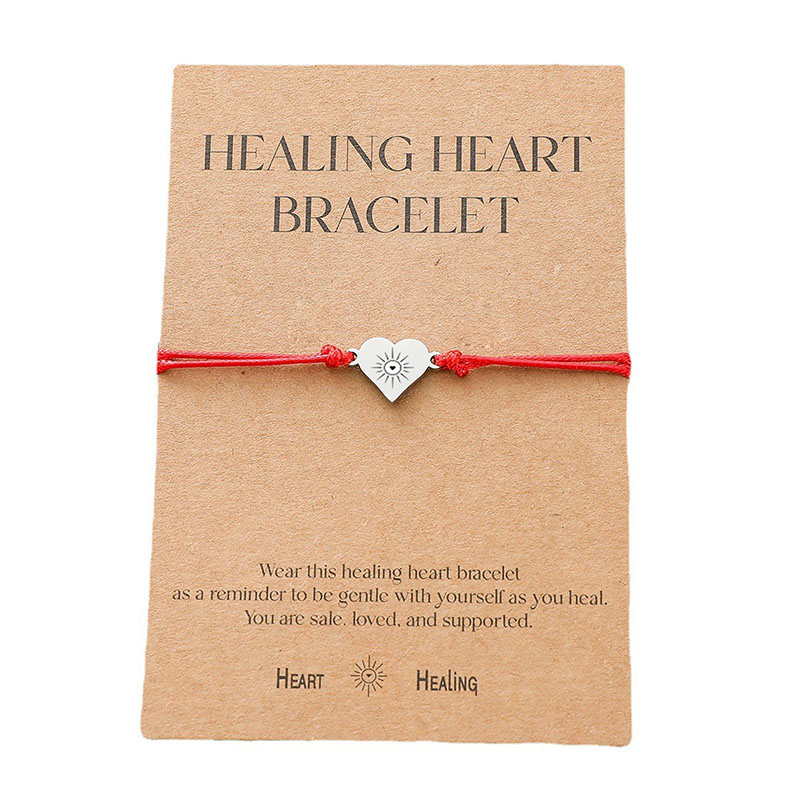 Wholesale Healing Hearts Bracelets Stainless Steel Heart Shaped Waxed Cord Braided Bracelets