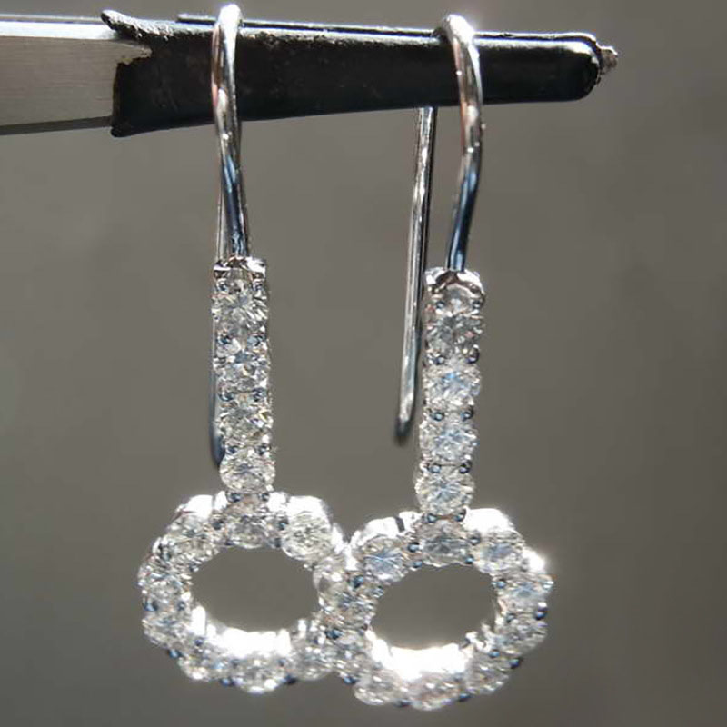 Sparkling Micro-set Zirconia Drop Earrings Copper Plated White Gold Earrings Distributor