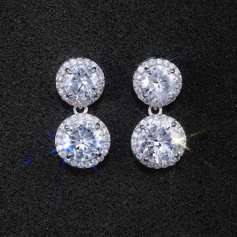 Wholesale Jewelry Exquisite Luxury Round Wheel-shaped Ladies Earrings Peplum Full Of Diamonds Zircon Earrings