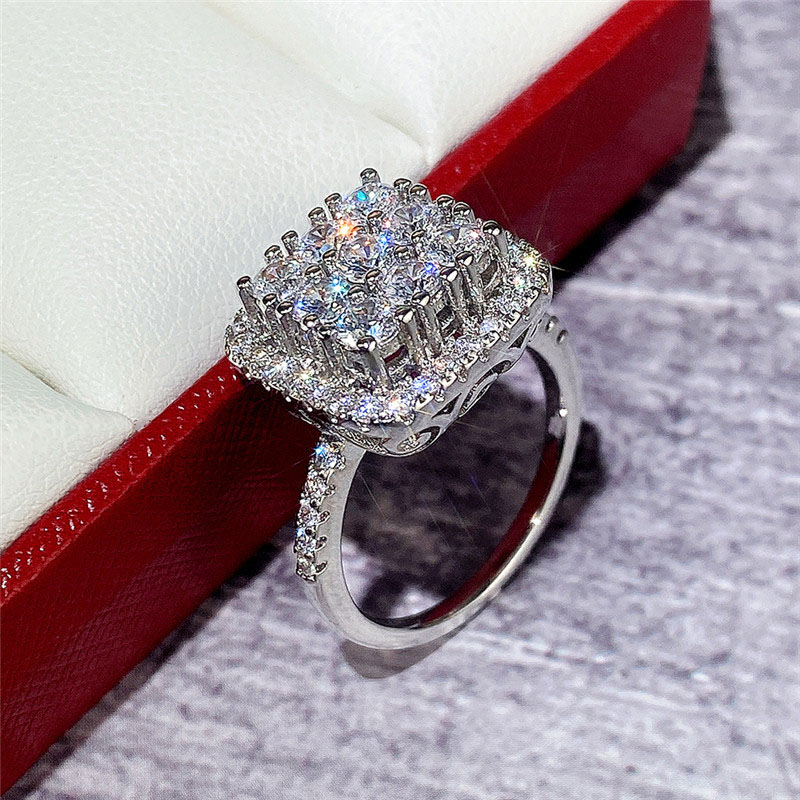 Copper And White Gold Plated Full Diamond Square Ring Supplier
