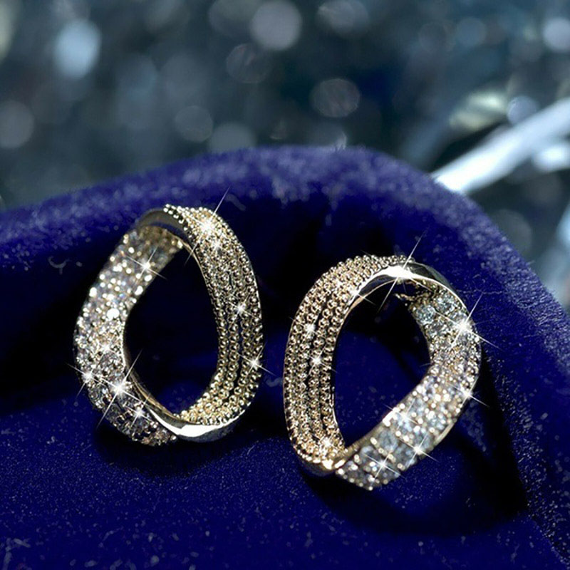 Wholesale Jewelry Fashion Hollow Geometric Shape Ladies Zircon Earrings