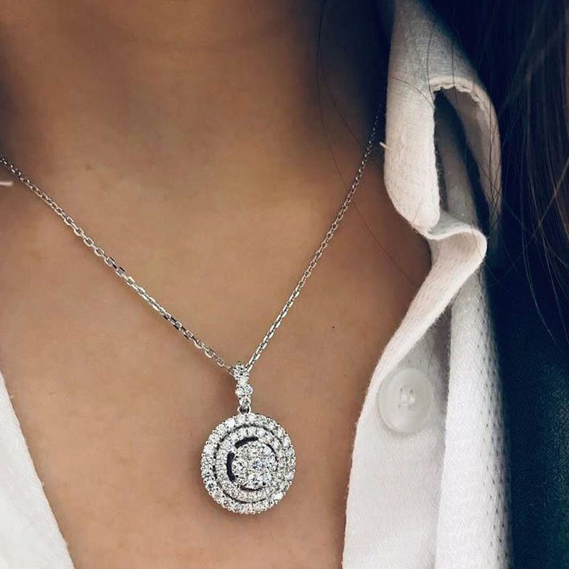 Wholesale Jewelry Creative Openwork Multi-layered Circle Pendant Necklace Full Of Diamonds Zirconia