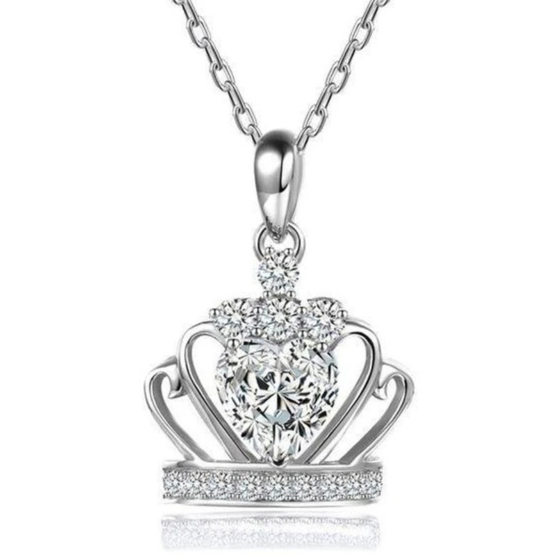 Wholesale Jewelry Fashion Crown Heart Zircon Necklace Personality Pendant