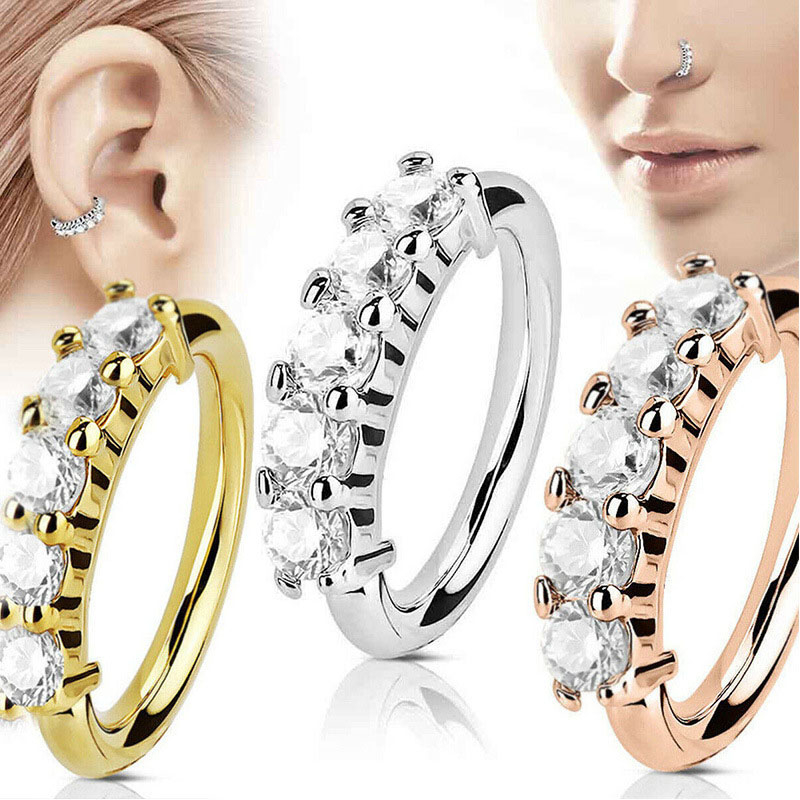Pierced Copper Fittings Single Row Zirconia Nose Ring Spiral Cartilage Micro Set Manufacturer