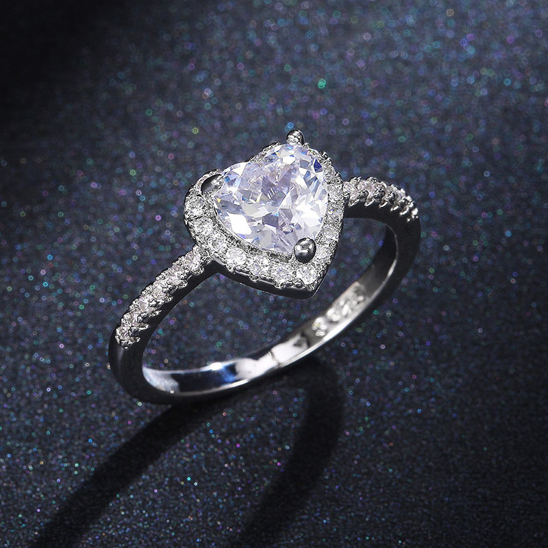 Love Heart-shaped Zircon Set Diamond Copper Plated Silver Ring Distributor