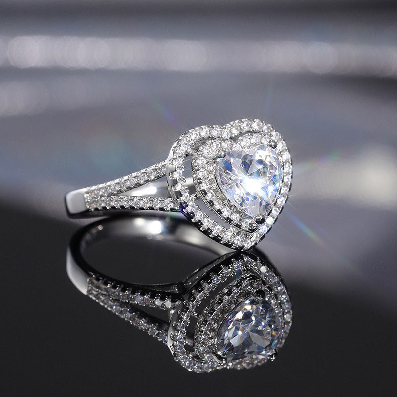 Luxury Micro-set Heart Shaped Faux Diamond Zirconia Ring Distributor