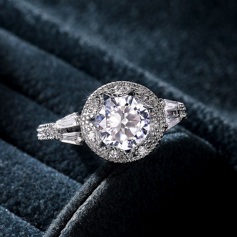 Wholesale Jewelry Simulated Carat Diamond Ring With Half Moon Zircon Engagement