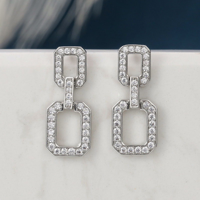 French Square Lock Chain Micro Set Zirconia Simple Rectangular Earrings Manufacturer