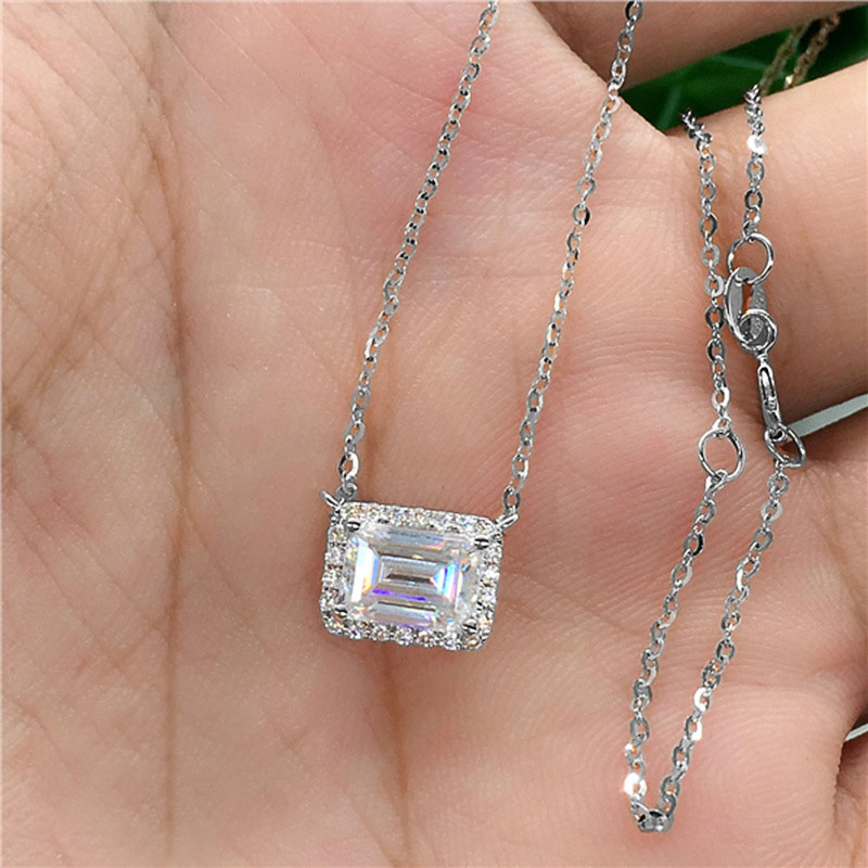 Wholesale Super Sparkly Square Zircon Pendant Necklace With Full Diamond Clasp Chain