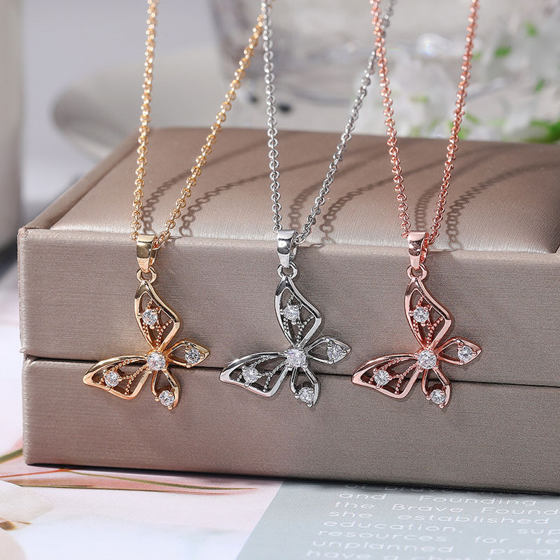 Simple Butterfly Hollow Necklace Sweet Micro-encrusted Zirconia Collarbone Chain Manufacturer