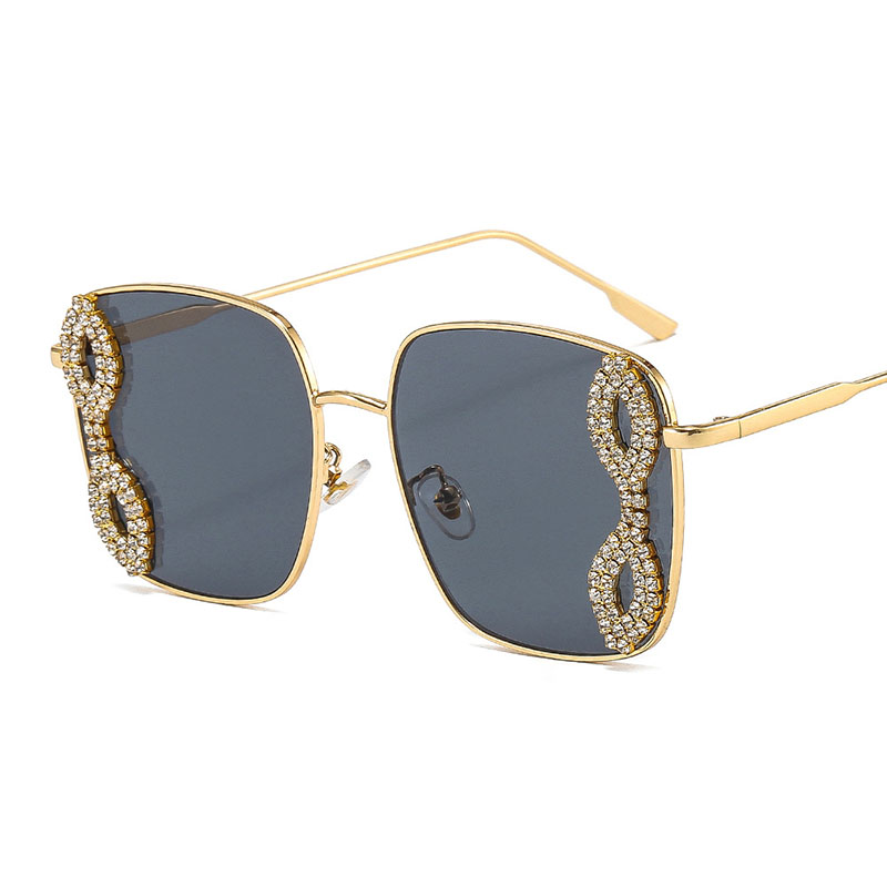 Fashion Large Frame Square Metal Sunglasses With Diamonds Supplier