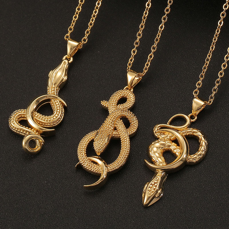 Moon Exaggerated Snake Pendant Copper Plated Real Gold Necklace Manufacturer