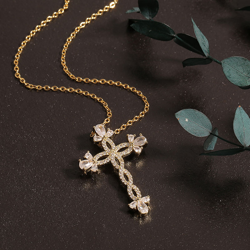 Religious Jewelry Cross Pendant Women's Inlaid Zirconia Necklace Manufacturer