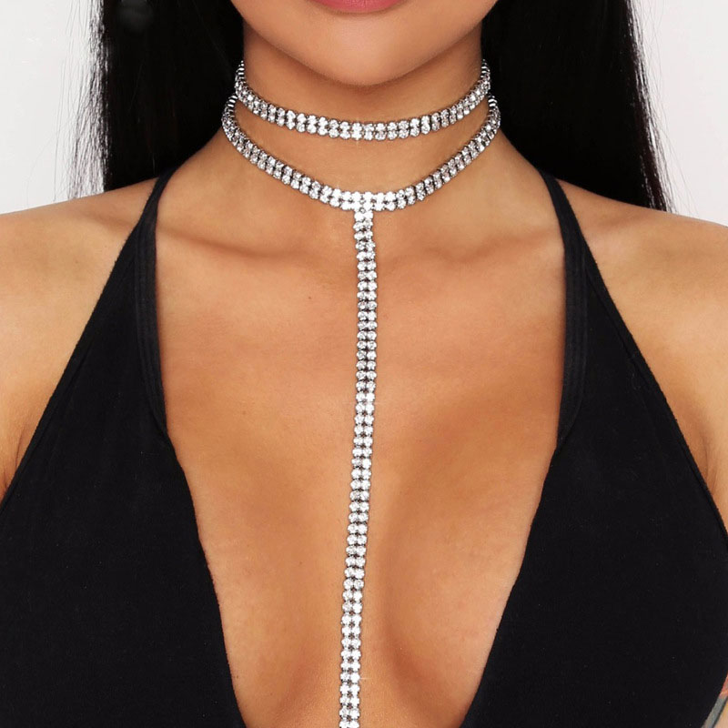 Long Double Layer Necklace Full Of Diamonds Rhinestones Distributor